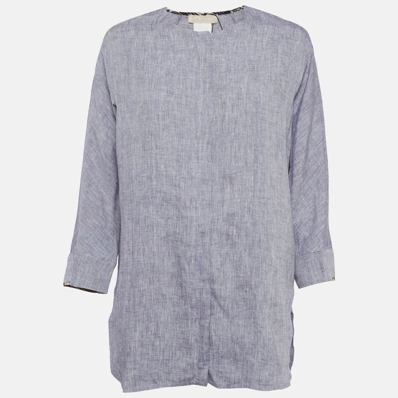 S'max Mara Blue Linen Long Sleeve Shirt S